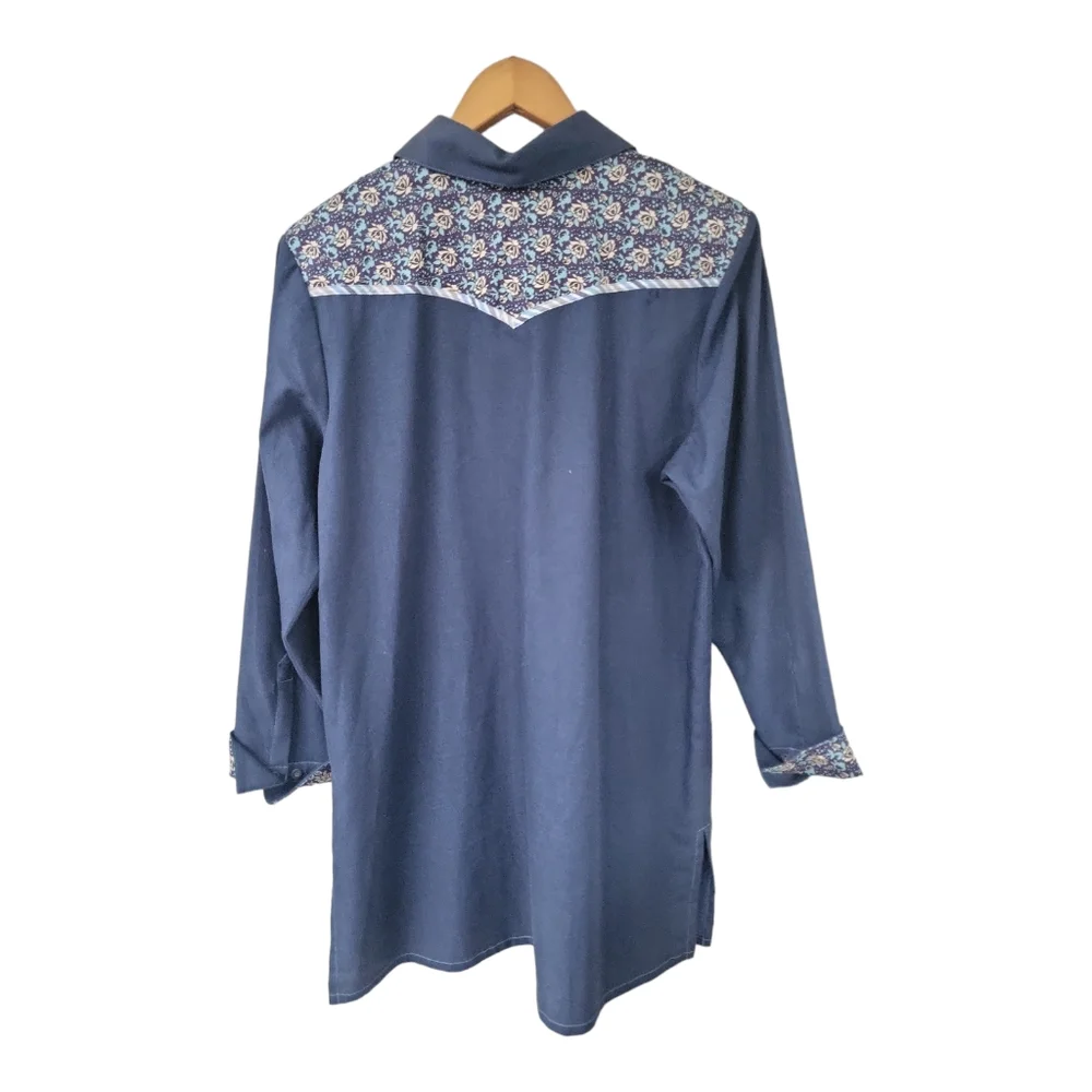 Vintage Koos of Course Navy Blue & Floral Western Shirt Dress L - Picture 4 of 7